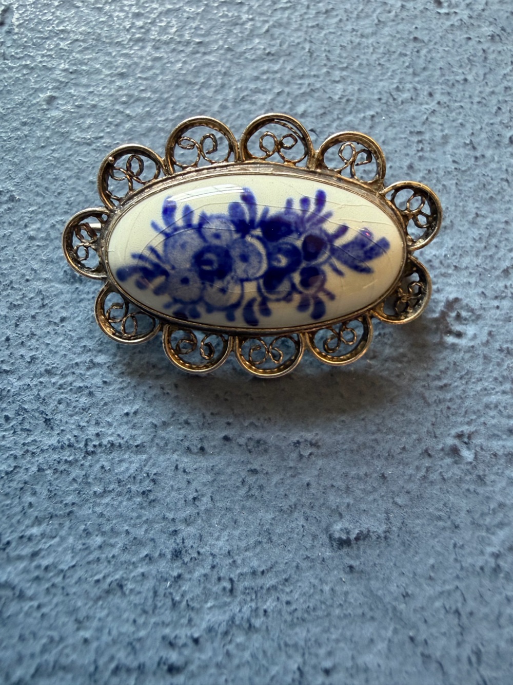 Vintage Delft Silver Brooch